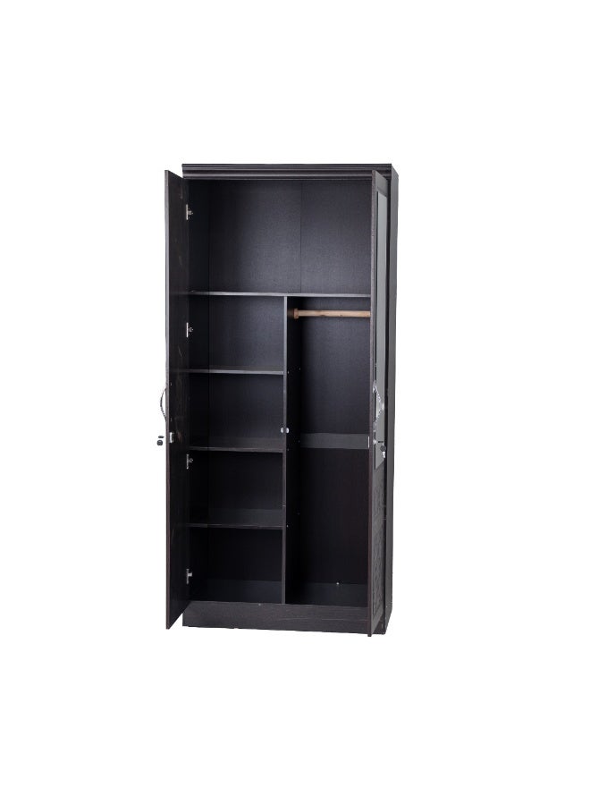 Multi Home Furniture Black wardrobe 2 Door Wooden Wardrobe with Mirror | Modern Storage Almirah with Lock & Handles | Bedroom Clothes Cabinet - Image 2